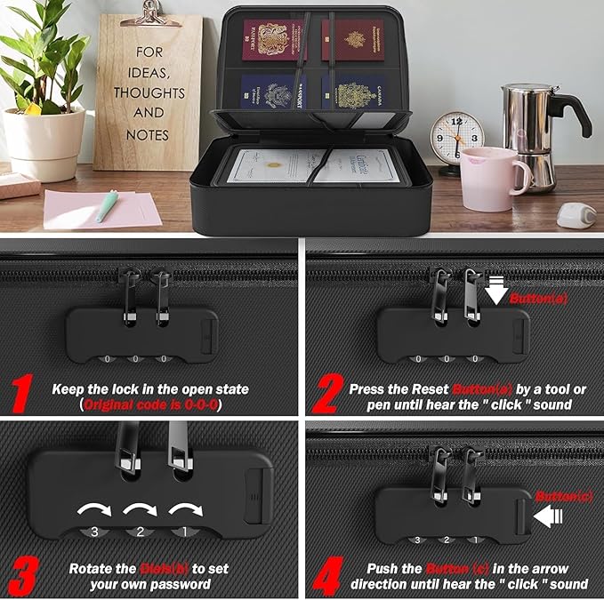 Fireproof Document Box with Lock,File Safe Bag for Home,Multi-Layer Important Document Organizer,Office Paper Storage File Folder Box for Laptop Certificates Passport,Portable Waterproof