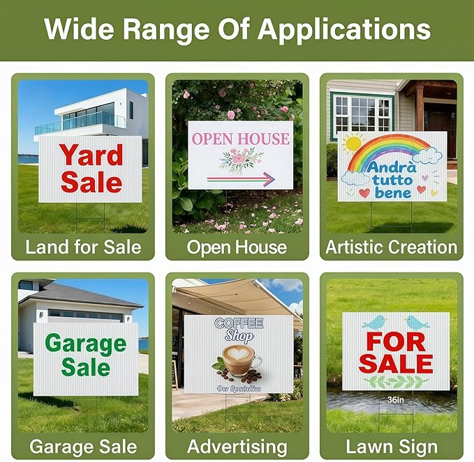 PEKGRIL 2 Pack 24 x 36 Inch Blank Yard Signs, Large Poster Board with Metal Stakes, Yard Sale Sign for Outside, Corrugated Plastic Board for Garage Sale, Garage Sale, Estate sale, Wedding, Parking - White