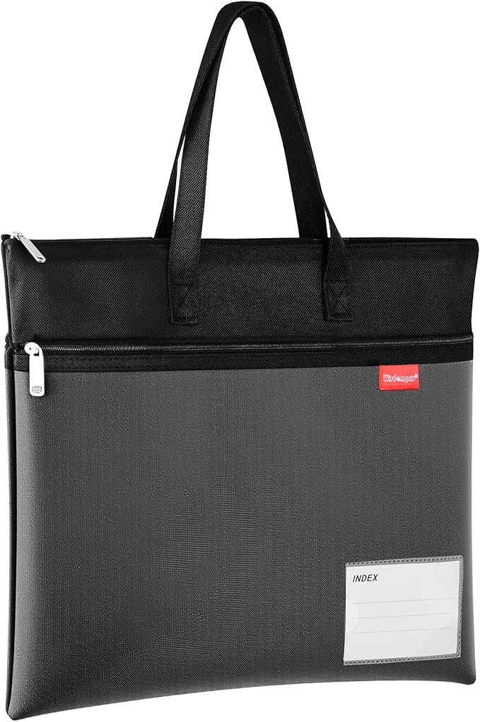 Wisdompro Waterproof Zipper Pouch, Large Mesh File Bag with Handle, Durable Triple Pocket Document Storage for Cross Stitch, Puzzle Project, Travel and Office - Black
