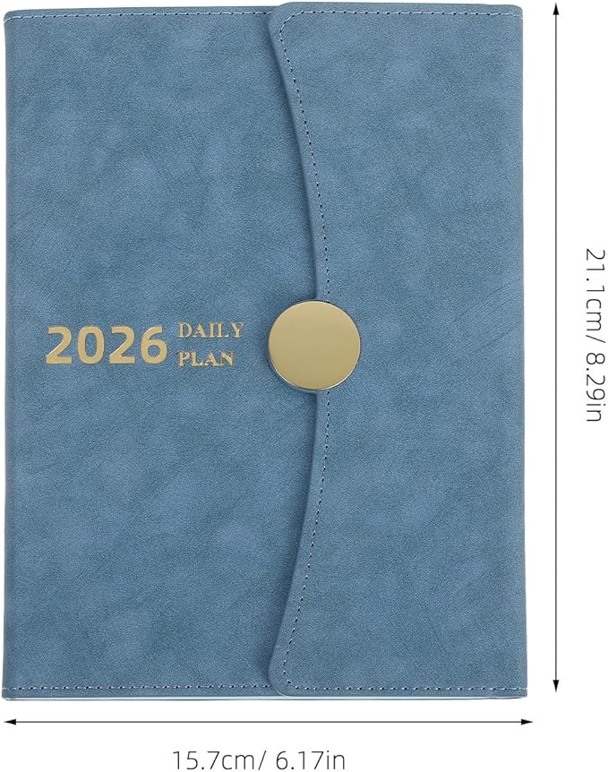 2026 Daily Task Planner Notebook Year-round Work Organizer Calendar Book with Minimalist Pu Cover Light Blue for Professionals and Students