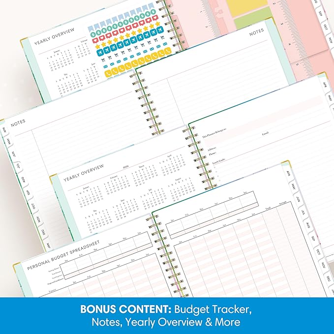 Blue Sky 15 Month 2026-2027 Weekly and Monthly Academic Year Planner Calendar, April 2026 - June 2027, 8.5" x 11", Hard Cover, Wirebound, Laminated Tabs, Storage Pocket, Includes Snap-in Ruler w/Sticky Notes & Sticker Sheet, Rainbow Ink