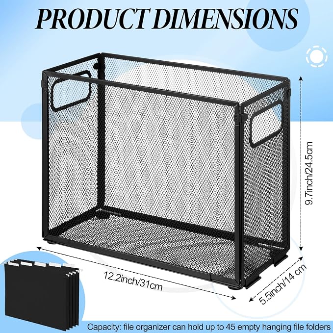 2 Pack Hanging File Holder, 10 Hanging Folders, Metal Mesh, Letter Size Folder Storage, Desktop Storage Cabinets, Office School Document(Black,Small)