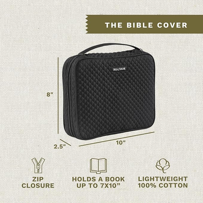 Bella Taylor Quilted Bible Cover for Women - Large Study Bible Case - Vintage Black