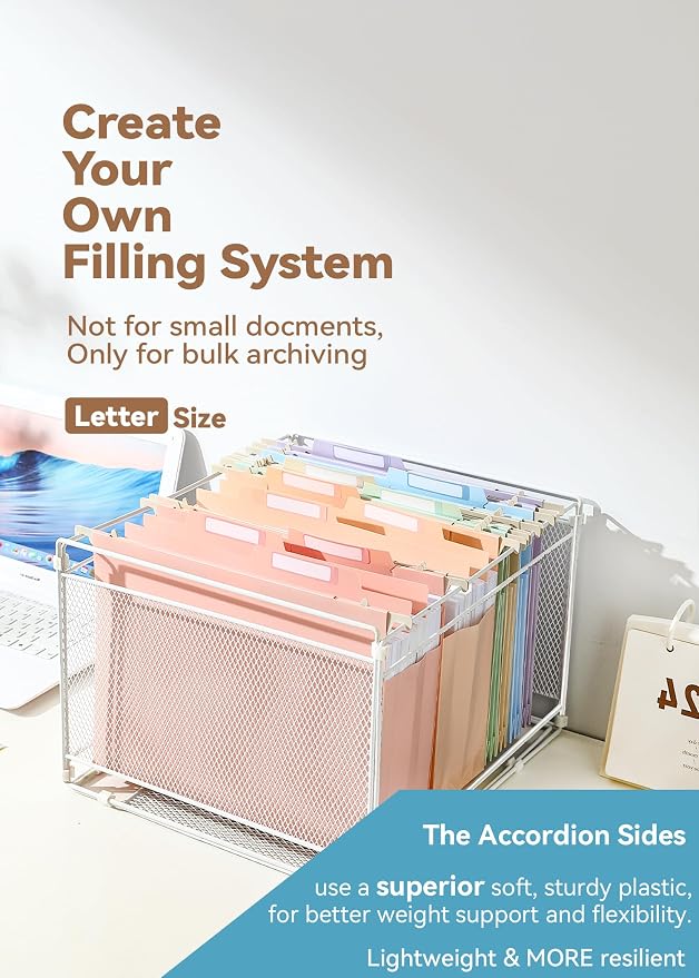 SortRax Plastic High Capacity Hanging File Folders, 4" Expansion for Bulky Documents, Side-Sealed Pocket, Holds Heavy Files, Letter Size, Movable Dividers, Insertable Tabs, 6 Pack, Pastel Colors