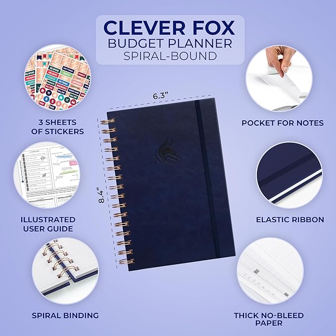 Clever Fox Budget Planner Spiral – Expense Tracker Notebook – Monthly Budgeting Organizer, Finance Logbook & Accounts Book to Control Your Money – Undated Bill Tracker, 6.3x8.4” (Dark Blue)