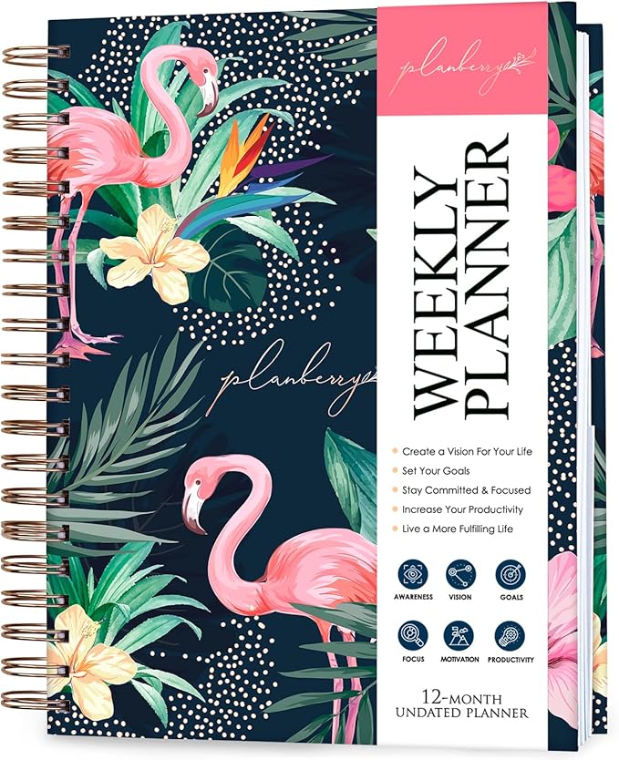 PLANBERRY Large Weekly Planner Premium – Undated Life & Budget Planner – Organizer & Productivity Journal, 8x10.4″ (Rose Flamingo)