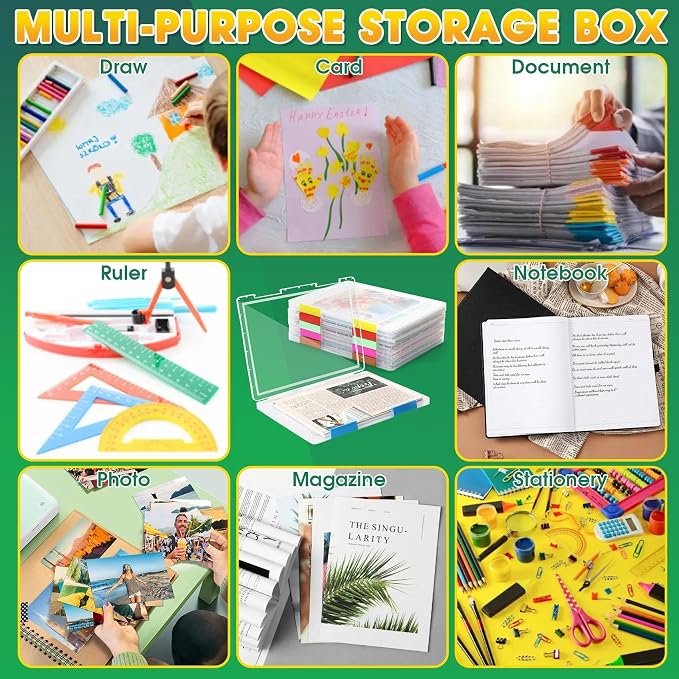 Clear A4 Paper Organizer Box, 6 Pcs Plastic File Box 12.2" x 9.05", Storage Containers for Protecting Scrapbooks, Photos, Crafts, Files