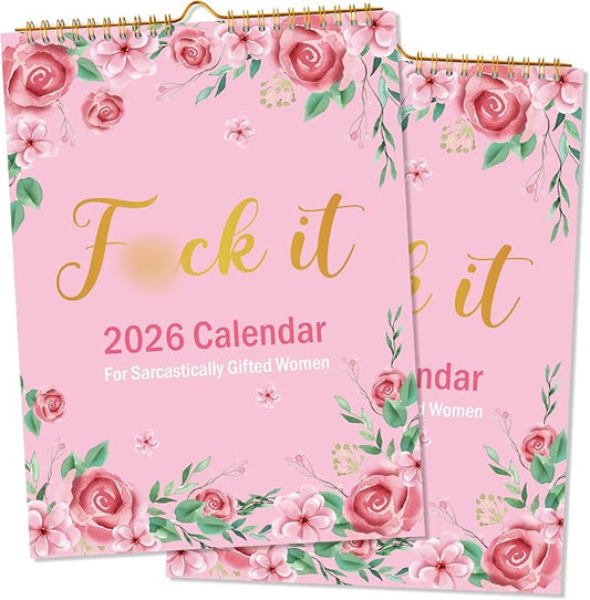 JAPBOR Calendar for Sarcastically Gifted Women - 2PCS 2026 Fu-ck It Wall Calendar for Sarcastic Female, 12 Months Hanging Planner, Affirmations Quotations Office Monthly Calendar Organizer Gag Women Gift