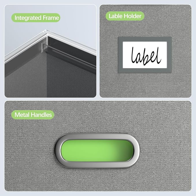 File Organizer Box - File Boxes for Hanging Files with Lid Set of 2 Decorative Hanging Folders Letter Size Organizer with One-Piece Plastic Frame Slides (Grey, 13.2 * 10.1 * 10.1in(2Pack))