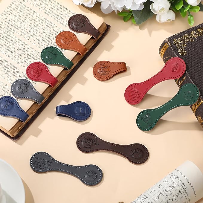 Sinload 12 Pcs Magnetic Christian Bookmarks Fathers Day Christian Gifts, Leather Bible Verse Bookmarks Scripture Page Markers for Men Dad Godfather Sunday School Reading Church Bible Study (Fashion)