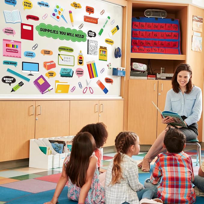 MotiMind 48 Pcs Supplies You Will Need Mini Bulletin Board Set with Encouragement Cutouts Supplies You Will Need Visual Representations Paper Clip Cutouts for Classroom Bulletin Board Wall Chalkboard