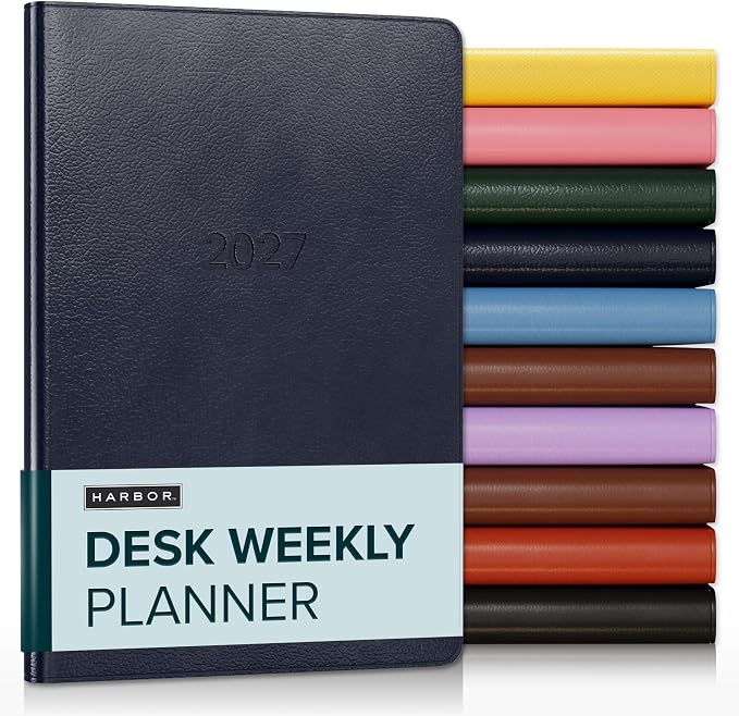 Harbor Desk Weekly Monthly Planner 2027 - Calendar Planner and Notebook, Durable Faux Leather, 192 Pages, Softcover & Book Bound - Leida Navy - 8x5.5"