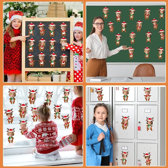 60Pcs Christmas Reindeer Cutouts Christmas Bulletin Board Decoration Xmas Elk DIY Photo Craft Cutouts Winter Classroom Supplies for Teacher Student School Classroom Holiday Party Chalkboard Wall Decor
