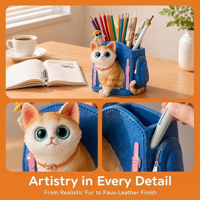 Cute Lucky Cat Pen Holder for Desk, 2026 New Cat Pencil Holder, Cat Lover Gifts for Women, Cat Desk Accessories Decor for Home Office School, Gifts for Cat Lovers