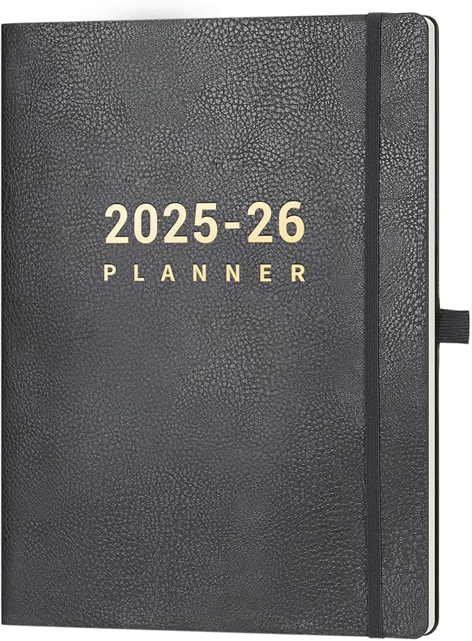 2025-2026 Planner - July 2025 - June 2026, Planner 2025-2026 Daily Weekly and Monthly, 8.5" x 11", Pen Holder, Calendar Stickers, Pocket, 25 Notes Pages, Faux Leather Cover, A4 Premium Paper -Gray