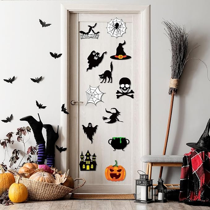 60 Pcs Halloween Cutouts Paper Bulletin Board Cutouts Decorations Ghosts Pumpkin Skull Shaped Die Cut Wall Decor for DIY Craft Halloween Party School Classroom Bulletin Board Decorations