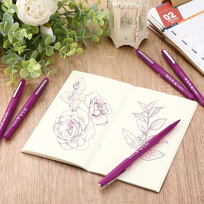 Fuyoooo 36 Pcs Pink Felt Tip Pens 0.7mm Medium Point Felt Tip Marker Pens Bulk, No Smear, Quick Dry for Journaling Planner Writing Note-taking Art Office and School Supplies