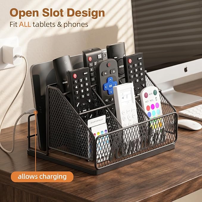 Remote Control Holder, 9-Slot TV Remote Holder for Table, Universal Farmhouse Remote Caddy Large Size Design for Living Room Bedroom Office, No Assembly Required