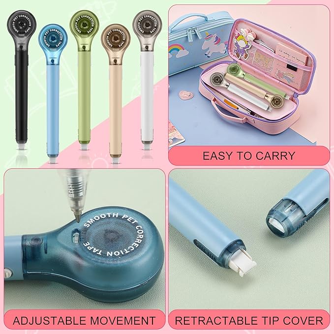 Gersoniel 10 Pack Correction Tape Pen Correctional Ink Tape Push Pull Protective, Easy to Use Applicator for School Office Supplies, 0.2 x 236 Inch (Natural Color)