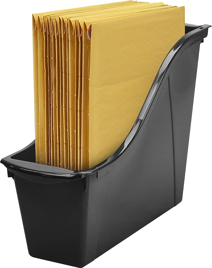 Storex Small Book Bin - Linking Storage Bins, Dry Erase Surface - 11.75" x 8.5" x 4.5", Onyx, 6-Pack