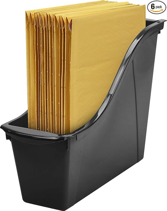 Storex Small Book Bin - Interlocking Plastic Organizer for Home, Office, and Work Space - Black, 6-Pack (70123C06C)