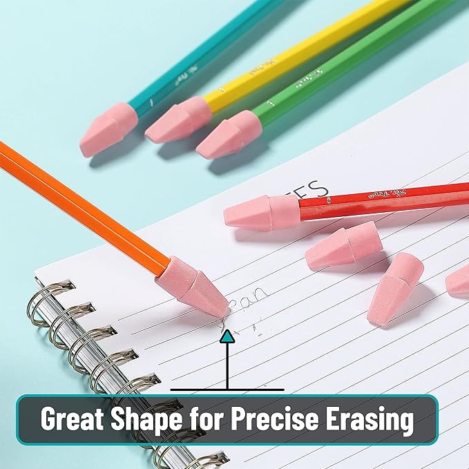 Mr. Pen- Pencil Top Erasers, 120 Pack, Pink, Latex-Free, No-Smudge Cap Pencil Erasers for Precise Erasing, Kids, Teachers, Studying Supplies