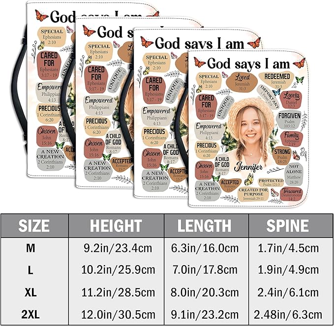 Custom Leather Bible Cover with Name – Personalized Bible Case for Women Zippered with Handle, Bookmark & Storage Pockets, Christian Gift for Mom, Daughter, Grandma (My Daily Affirmation, M-2XL)