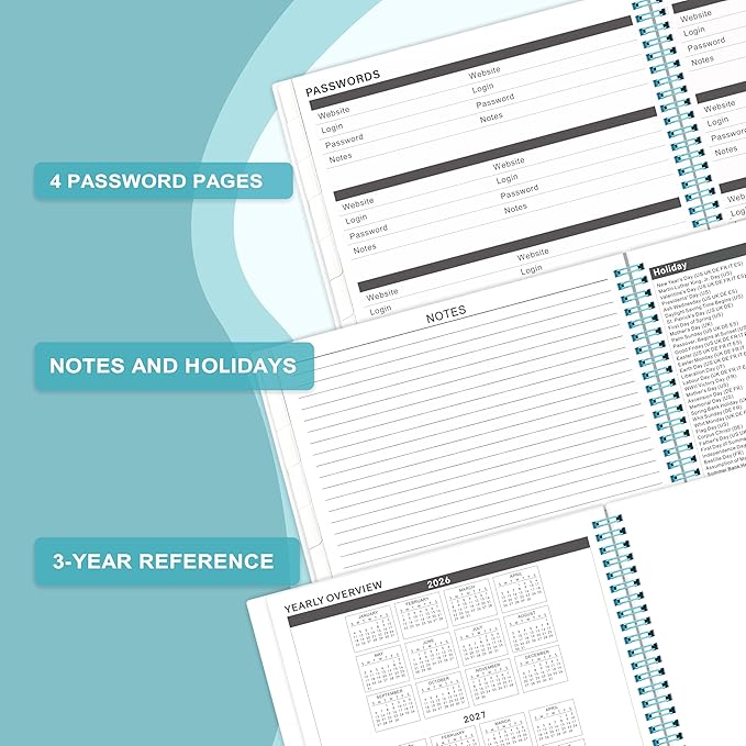 2026-2028 Monthly Planner - Monthly Calendar 2026-2028 with Two-Side Pocket, July 2026 - June 2027, 9" x 11", 2 Years Calendar Planner, Cardboard Cover