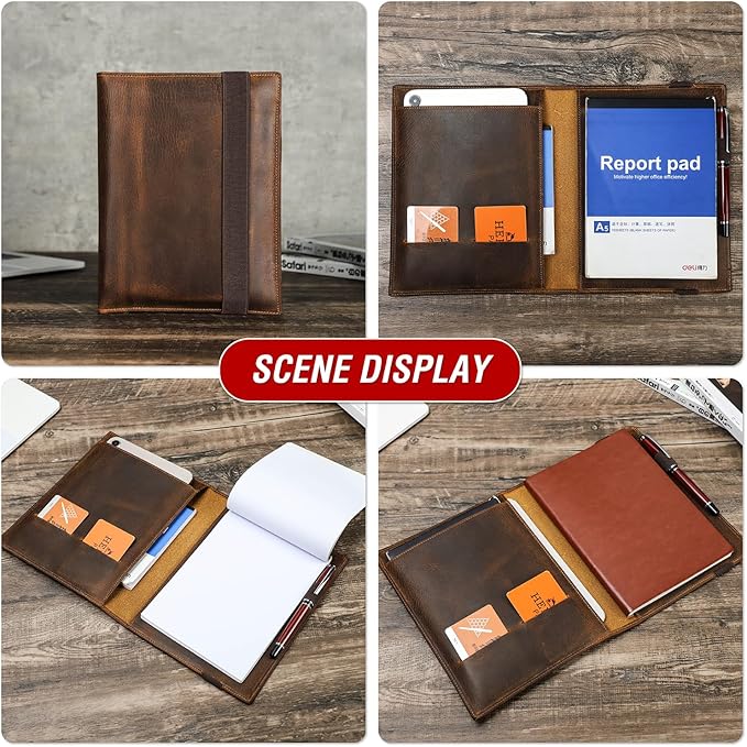 Top Grain Leather Text Custom Padfolio/Portfolio for Men & Women, Handmade Vintage, Multi-Functional Business Portfolio Organizer, Compatible with Cards/iPad Mini/Pen/A4/A5 Size Document