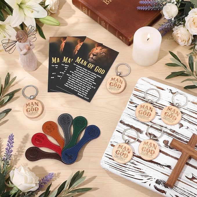 AmazingSpark 15 Sets Man of God Christian Gifts for Father's Day, Church Keychains Religious Magnetic Bookmarkers with Bible Verse Card Happy Father's Day Gifts for Father Priest Ministry (Classic)