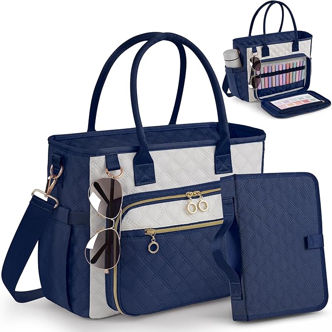 Large Bible Bag with Bible Cover Case for Women,Color-Blocking Bible Carrying Case,Church Tote Bag with Shoulder Strap for Bible Study Supplies,Christian Gifts for Women（Blue）