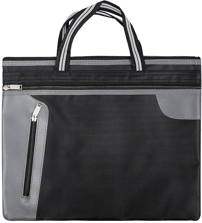 Portable Business Briefcase Zipper Bag Waterproof Durable A4 File Folder Bag Lightweight Carrying Case Handbag File Storage Organizer Holder for Office Meetings Travel