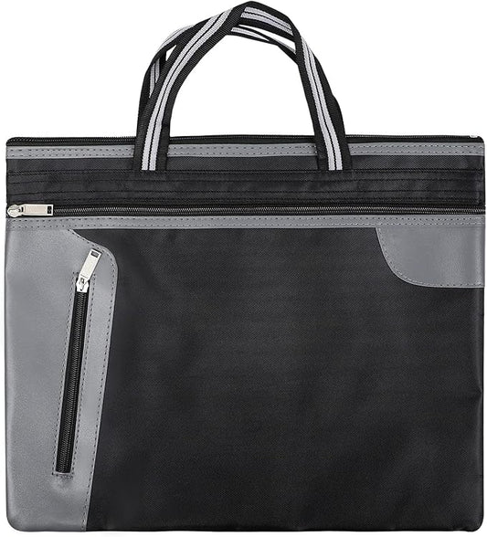 Portable Business Briefcase Zipper Bag Waterproof Durable A4 File Folder Bag Lightweight Carrying Case Handbag File Storage Organizer Holder for Office Meetings Travel