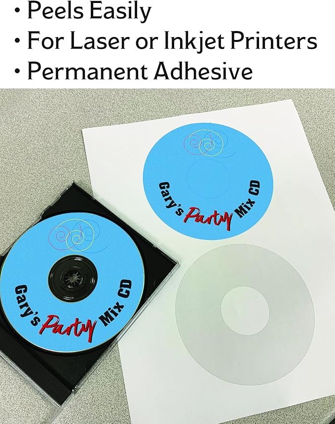 CD/DVD Label Full Face | Qty 100 Disc, 200 Spine | 50 Sheets Total | Permanent White Matte | Inkjet & Laser Compatible | Customizable Printable | Blank Label