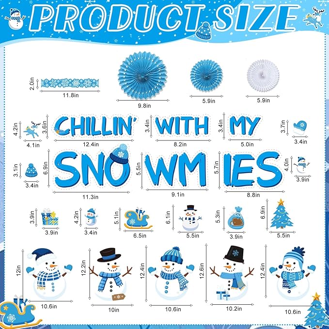 Pasimy Winter Bulletin Board Decorations January Bulletin Board Set Snowman Classroom Decor with 15 Paper Fans Holiday Cutouts Snowflake Borders for Winter Wonderland Home Office Wall Door Supplies