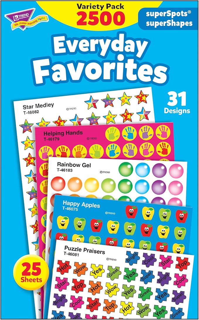 Everyday Favorites superSpots & superShapes Stickers Variety Pack by TREND Enterprises, Inc. 2500 ct; 7/16" Incentive Chart Size