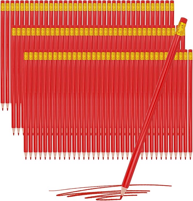 108 Pieces Pre-Sharpened Red Pencils with Eraser - Erasable 2 HB Red Checking Pencils for Test Grading, Correcting, Map Coloring, Editing & Office Supplies