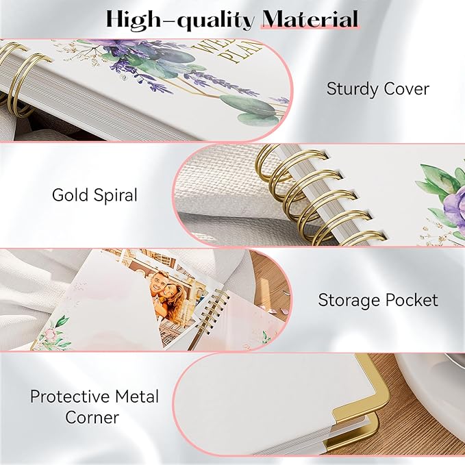 ABC life Wedding Planner Book and Organizer, 10 Sections Notebook Organizer for Bride, Engagement Gifts Binder Calendar with Colorful Stickers, Personalized Wedding Stuff, Flora Loop