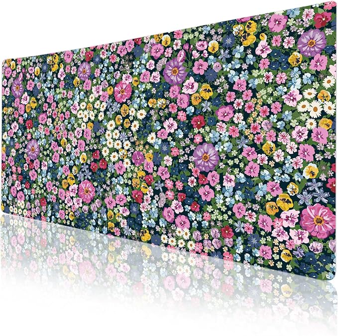 Colorful Star Large Mouse Pad, Floral Desk Mat Office Supplies, Waterproof Faux Leather Big Gaming Mousepad for Women Girls, Blooming Flowers Desk Pad Home Office Décor Accessories 31.5" x 15.7"