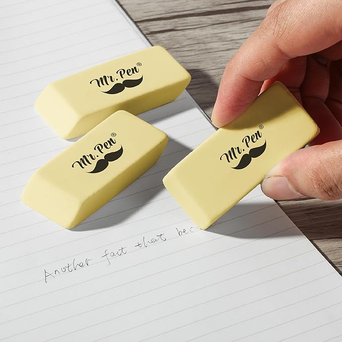 Mr. Pen- Pencil Eraser, 12 Pack, Yellow, Large Latex Free Block Erasers for School, Office, Art Sketching, Homework, Exams, Clean Smudge-Free Correction