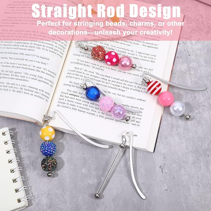 24Pcs Beadable Bookmarks, DIY Metal Bookmark Making Kit, Bar Blank Bookmarks to Decorate, Beadable Items, Modern Craft Jewelry Pendant Charm Gifts for Book Lovers Teacher Student Office Supplies