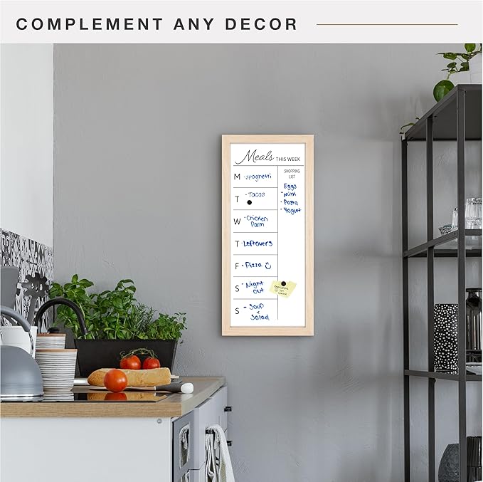 MCS Dry Erase Weekly Meal Planner 11x24 Natural Framed Calander Whiteboard for The Wall, Plan Your Meals for The Week, Family Weekly Planner for Dinners & More–Including Shopping List