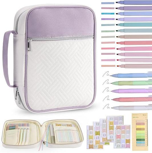 Bible Cover Bible Book Cover Bible Case for Women Canvas Carrying Case Book Protector Quilted Vegan Leather Bible Covers Study Supplies Accessories Christian Gift (Purple, One Size)