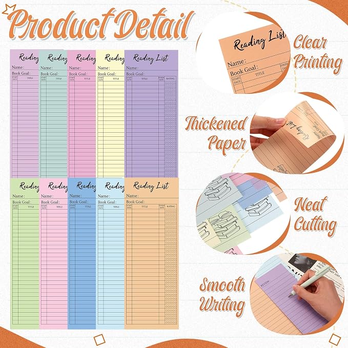 100 Pcs Reading List Bookmark 3 x 8 Inch Reading Log Bookmark Personal Personal Library Cards for Book Lover Gifts Enthusiast Reader Student Teacher Book Accessories(Bright Color)