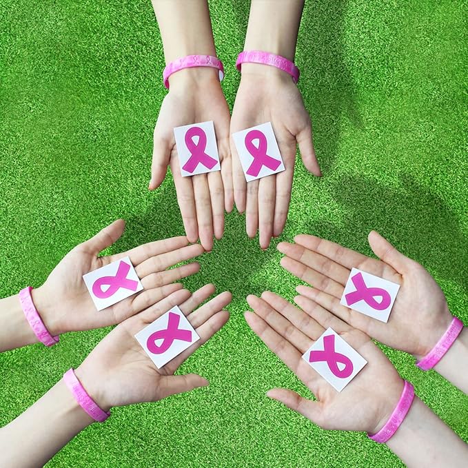 Total 82 Pcs Breast Cancer Awareness Accessories Pink Ribbon Stuff Support for Breast Cancer Survivors, Giveaways on Pink Theme Campaigns Sports Tournaments
