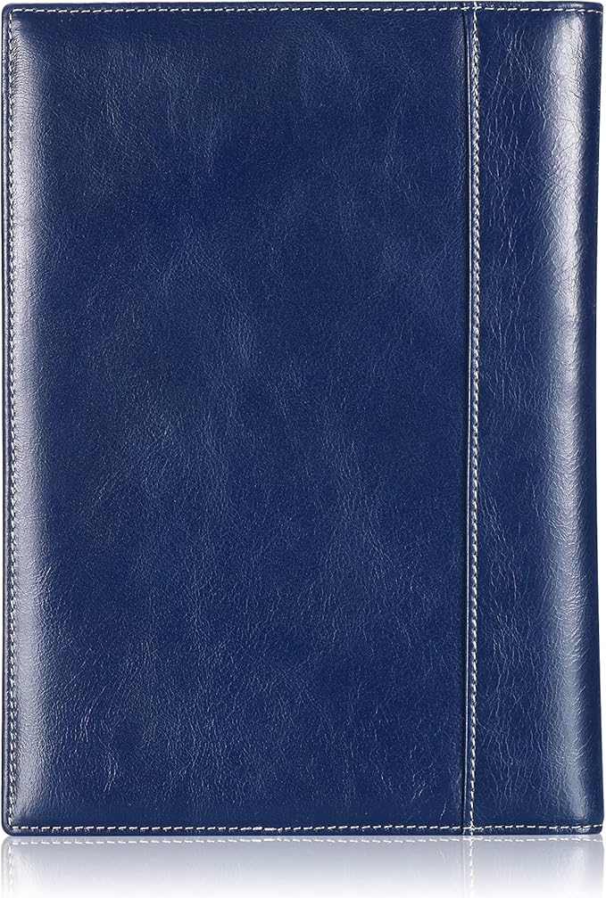 Leather Junior Padfolio for Men & Women with Pen Loop, Italian Calfskin, Business Portfolio Notebook Folder (Antiqued Blue)