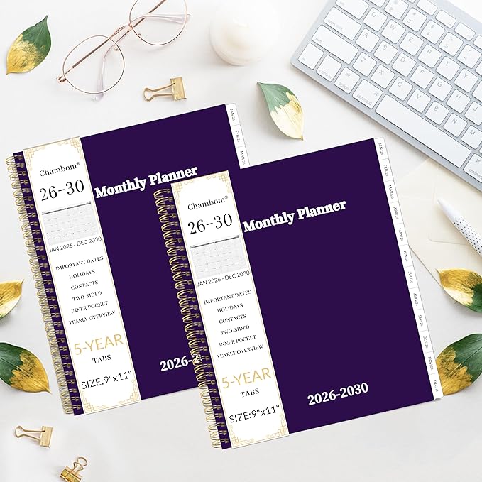 2026-2030 Monthly Planner 5 Year Monthly Planner/Calendar 2026-2030, Jan 2026 – Dec 2030, 9" x 11", Tabs, Double-Side Pocket, Holidays, Thick Paper - Purple