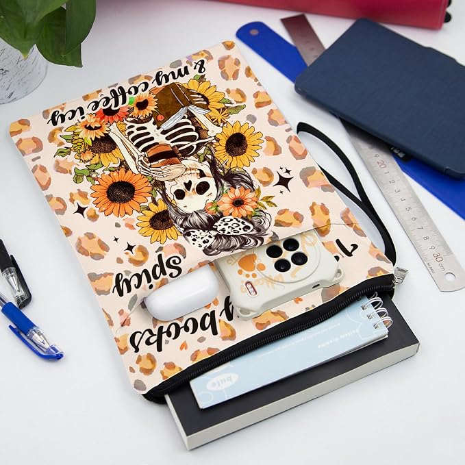 Skull Sunflower Book Cover, Book Sleeve for Book Lovers, Book Sleeve with Zipper, Waterproof Memory Fabric, Learning Supplies for Readers, Gifts for Chritsmas Thanksgiving 11.2x8.3in