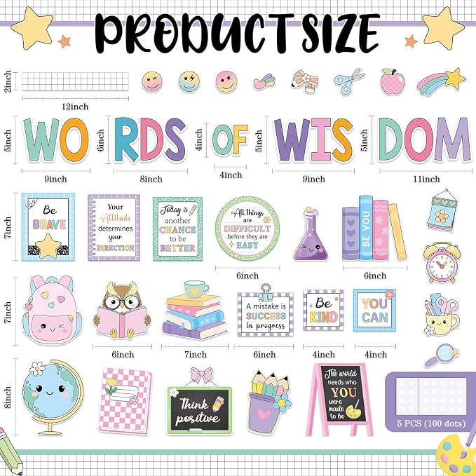 Mooliwe 57 Pcs Composition Bulletin Board Set Notebook Inspirational Classroom Decoration Clock Pencil Cutout for School Office Chalkboard Door Wall Decor