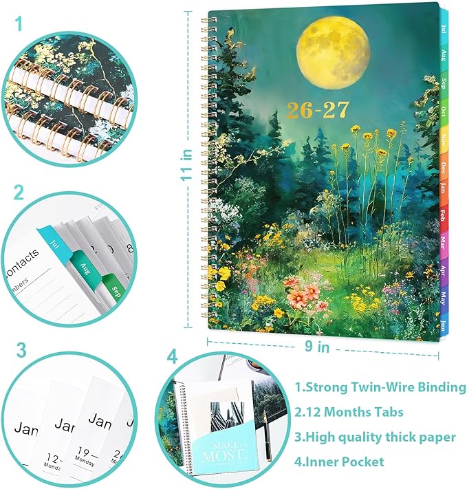 Planner 2026-2027 - 2026-2027 Planner Weekly and Monthly from Jul. 2026 - Jun. 2027, 9" x 11", 2026-2027 Weekly and Monthly with Coated Tabs, Reference 2026-2027 Calendar